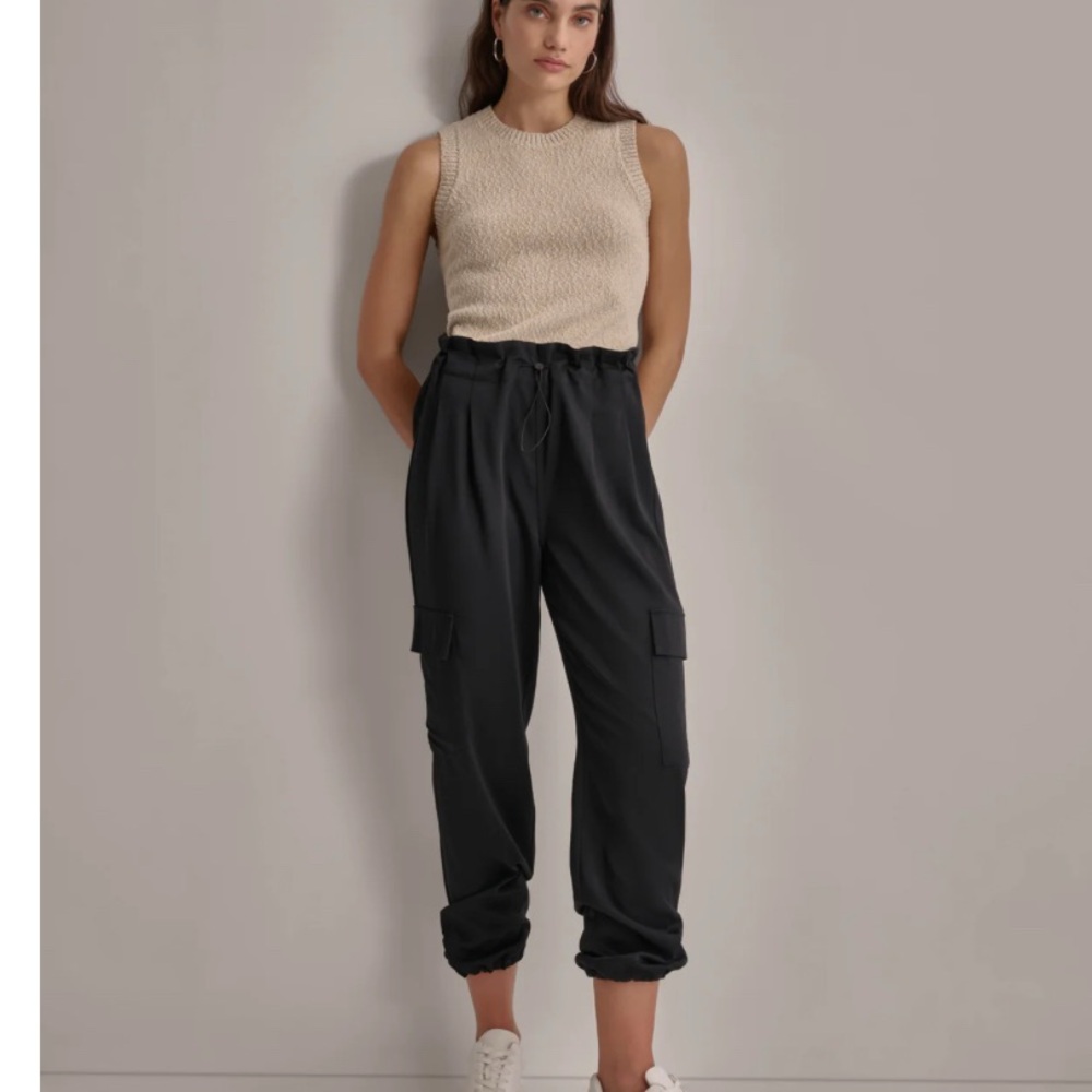 Dkny Black Satin Cargo Joggers